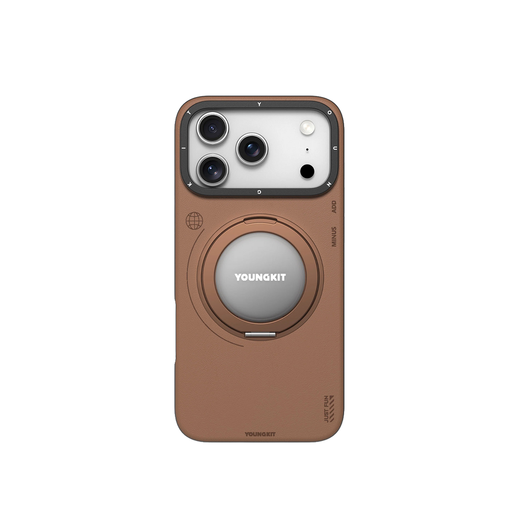 iPhone 17 Pro Чохол Leather Case with Magnetic Ring + Magnetic Stand 360° | Brown