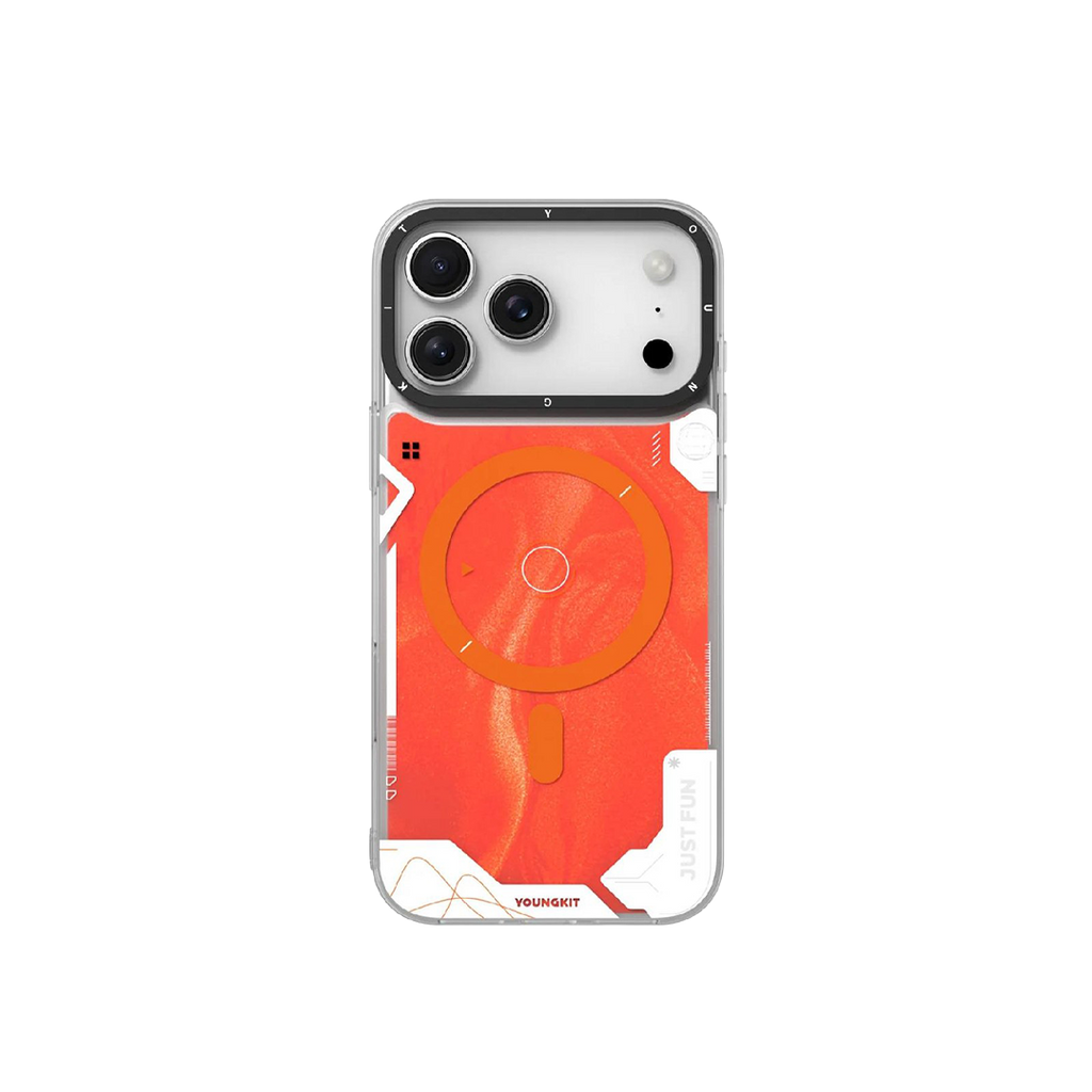 iPhone 17 Pro Чохол YoungKit Cyberpunk Luminous Case with Magnetic Ring | Lava Orange