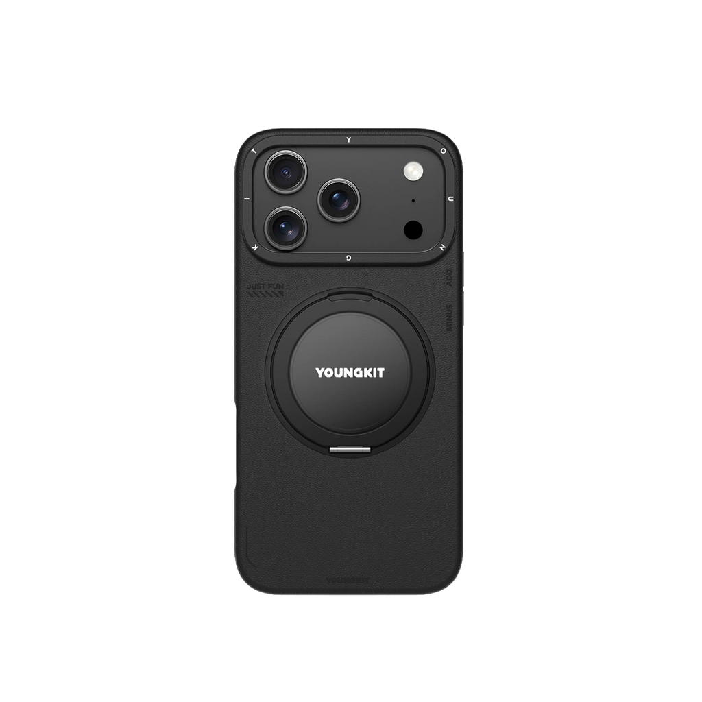 iPhone 17 Pro Max Чохол Leather Case with Magnetic Ring + Magnetic Stand 360° | Black