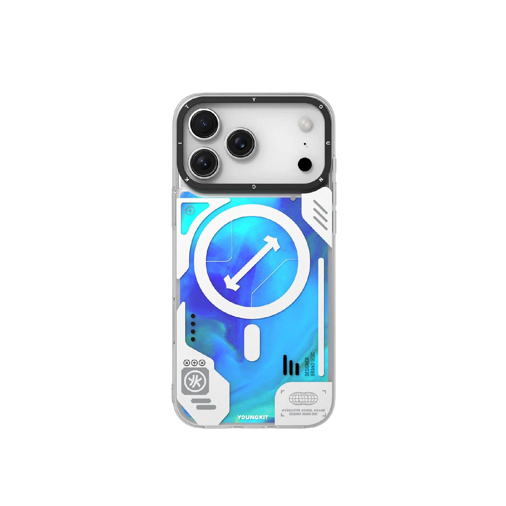 iPhone 17 Pro Max Чохол YoungKit Cyberpunk Luminous Case with Magnetic Ring | Glow Blue